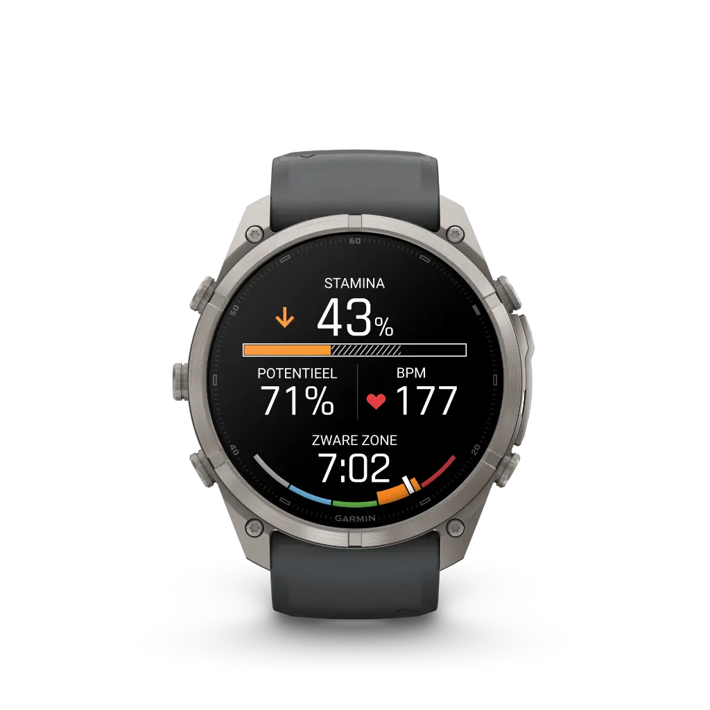 Fenix9Pro_51mm_LTE_Titanium_Leather_Front_stamina_run_in_activity_nl-NL.webp